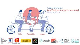 Logo de l'appel à projets, représentant trois personnes sur un tricycle. Les termes "Utile, accessible, durable" sont inscrits. 
